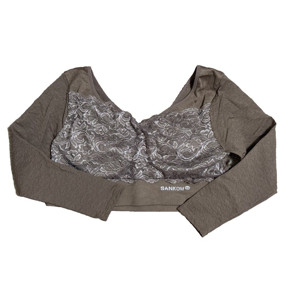Sankom Posture Support Lace Front Long Sleeve Brown Bra Top Size XL